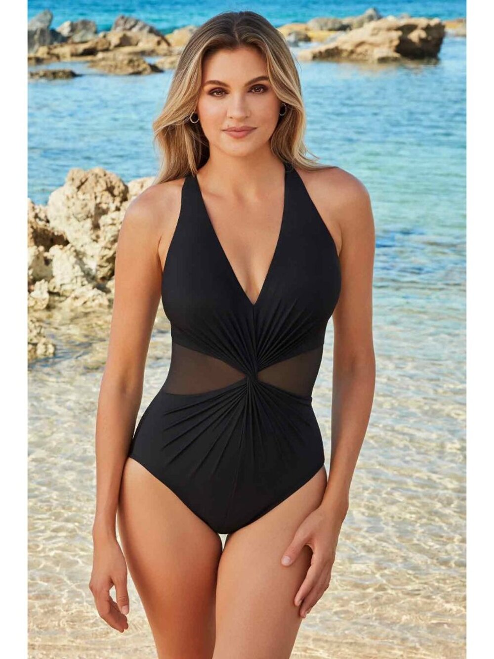 Miraclesuit Wrapture black One Piece swimsuit size US 8